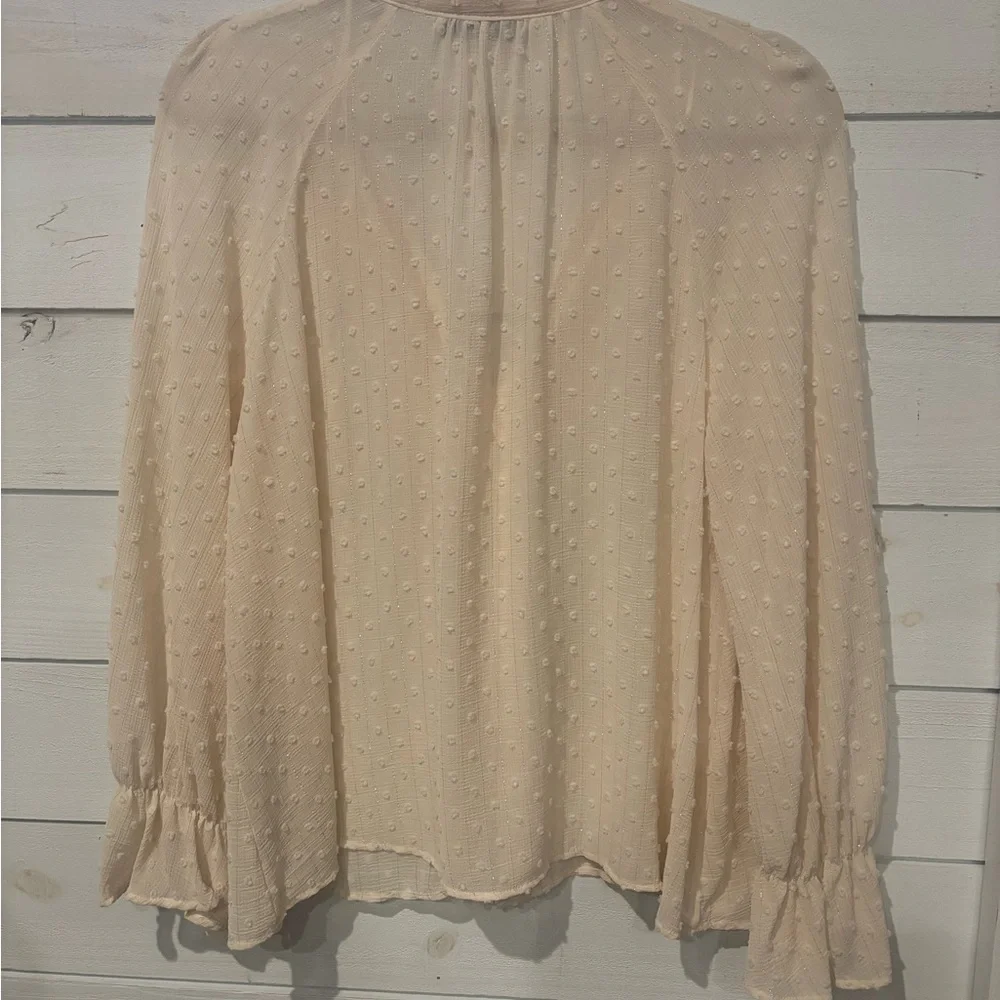 Zara Tan Ruffled 3/4 Sleeve Blouse ins size medium - Picture 2 of 13